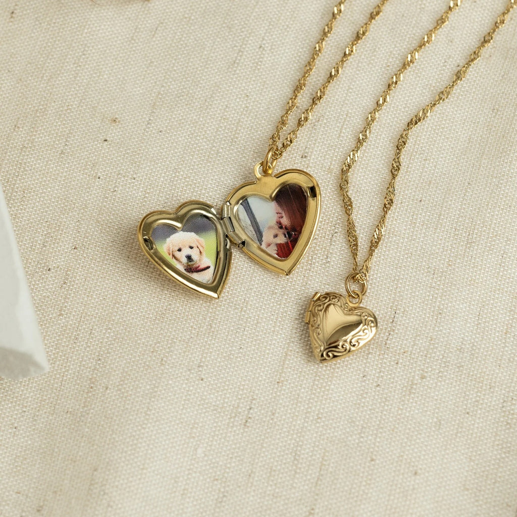 Gold Heart Locket Necklace — Personalized Photo Keepsake